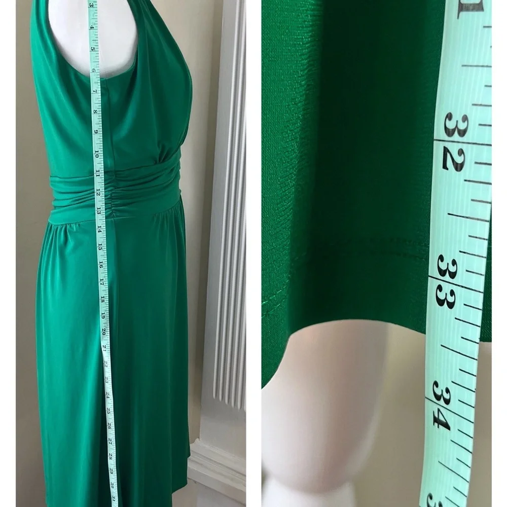 Enfocus Studio green sleeveless dress with fitted ruched waist front pleating - Picture 7 of 16